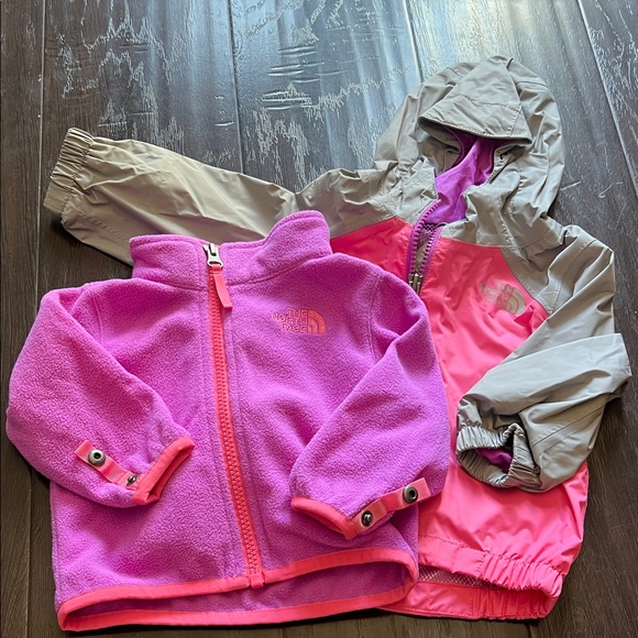 The North Face Pink Fleece and Gray Hooded Jacket Set - Picture 1 of 14